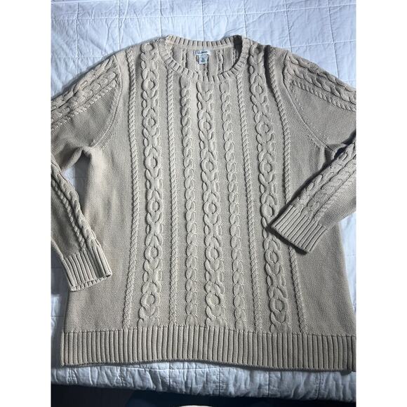 L.L. Bean cream cable knit sweater 100% cotton size XL - Picture 1 of 5